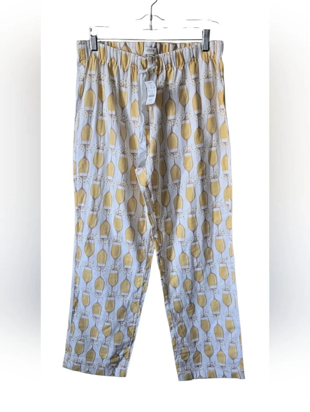 NWT J.Crew Women's Small Cotton Pajama Pants Champagne Glass Print Yellow White